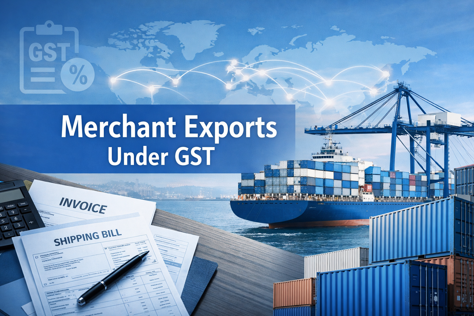 Merchant exports under GST showing export documentation and international trade process