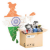 India FMCG export hub concept shown with a delivery box of products in front of the India map.